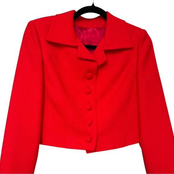 Vintage 60s 70s Skirt & Jacket Two Piece Set Sz XXS XS Red Wool Blend Retro Mod - Picture 2 of 12